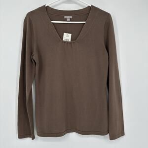 J Jill Sweater Womens Small Brown 100% Cotton Scoop Neck Knit Pullover Top